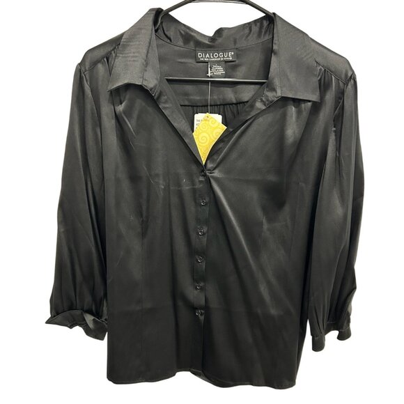 Dialogue Womens Black Button-Up Top Size Large Silk Blend Dark Academia NWT - Picture 1 of 9